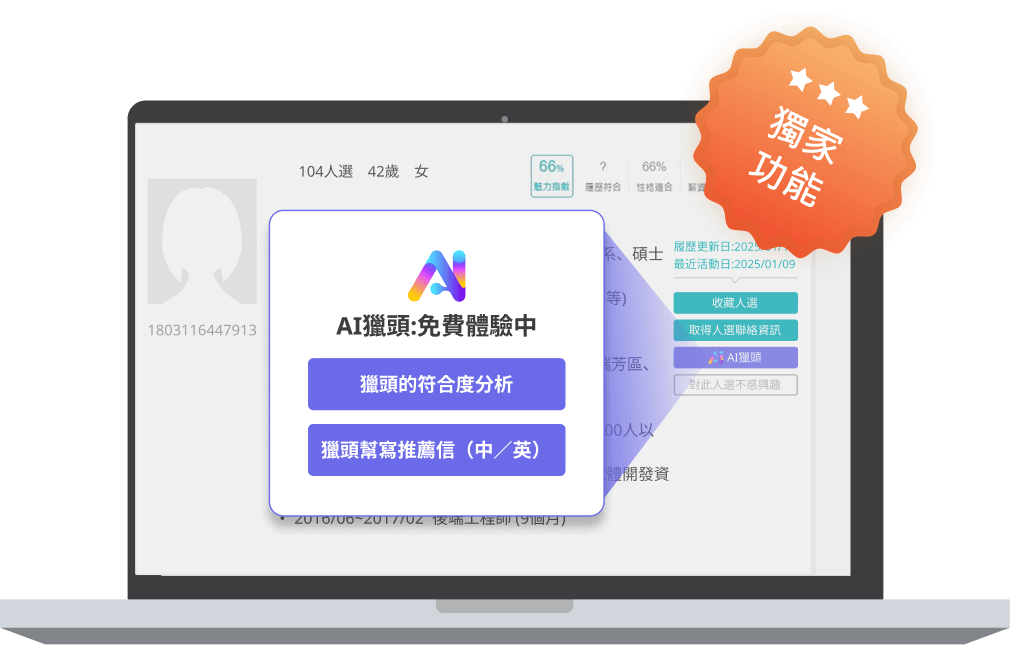 獨家AI獵頭功能